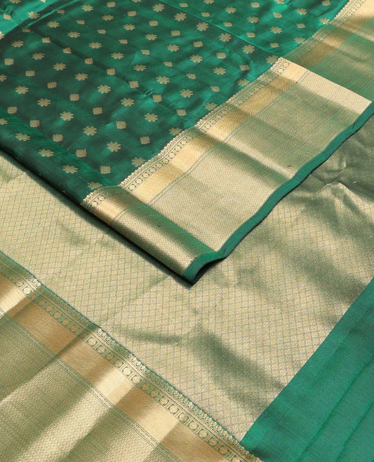 Green zari buttas Vasundhara silk mix saree, traditional zari border & pallu of jaal design