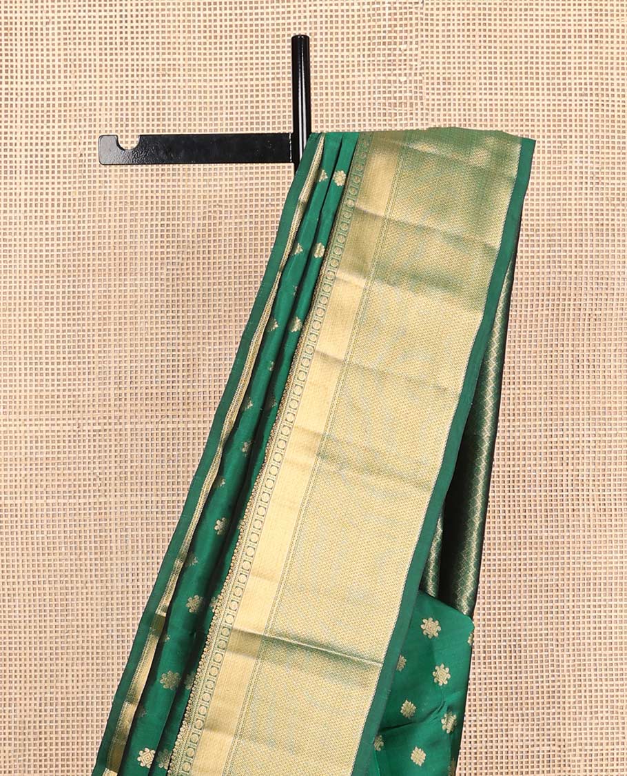 Green zari buttas Vasundhara silk mix saree, traditional zari border & pallu of jaal design