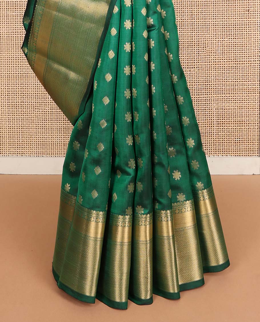 Green zari buttas Vasundhara silk mix saree, traditional zari border & pallu of jaal design
