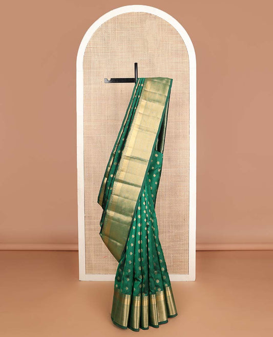 Green zari buttas Vasundhara silk mix saree, traditional zari border & pallu of jaal design