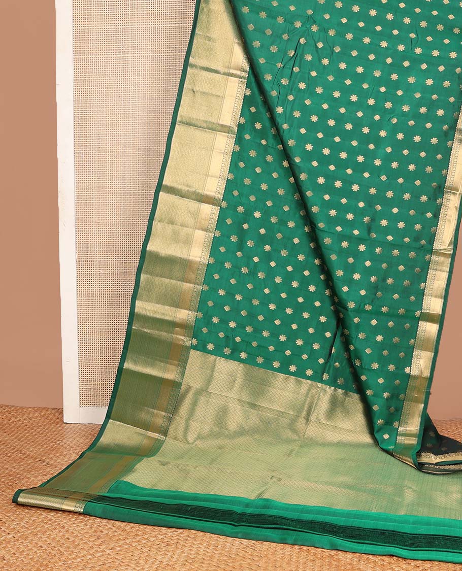 Green zari buttas Vasundhara silk mix saree, traditional zari border & pallu of jaal design