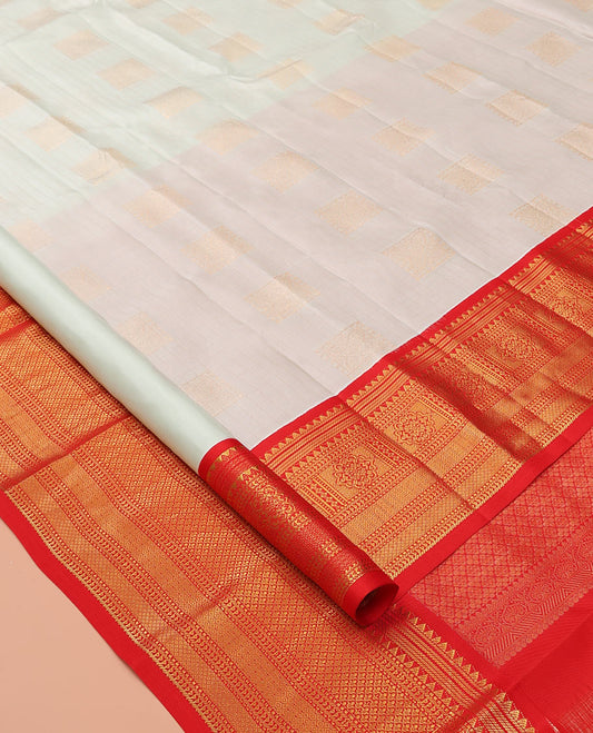 Off-White Zari Buttas Vasundhara Lite Silk Mix Saree, a Contrast Traditional Border, Contrast Blouse