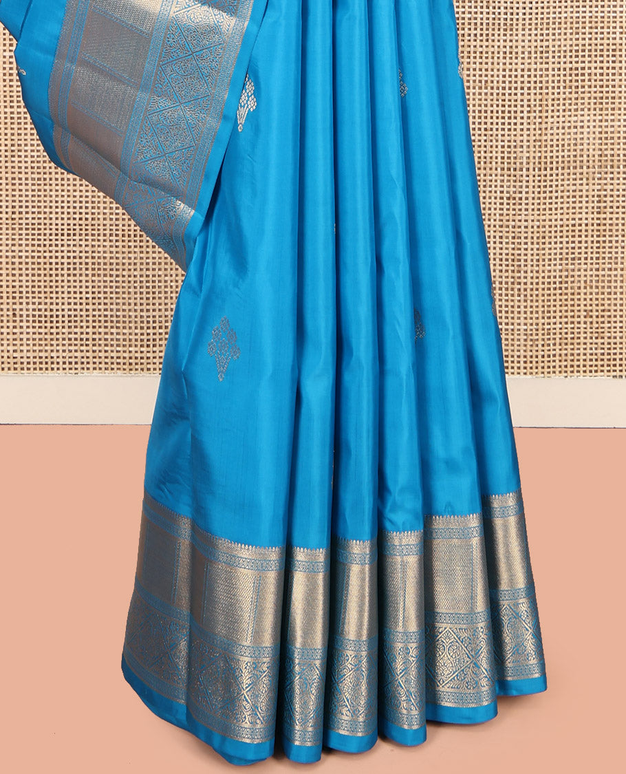 Blue Vasundhara Lite Silk Mix Saree, Elevated with Zari Buttas, Highlighted by Traditional Zari Border, Pallu of Neli Designs, and a Matching Blouse