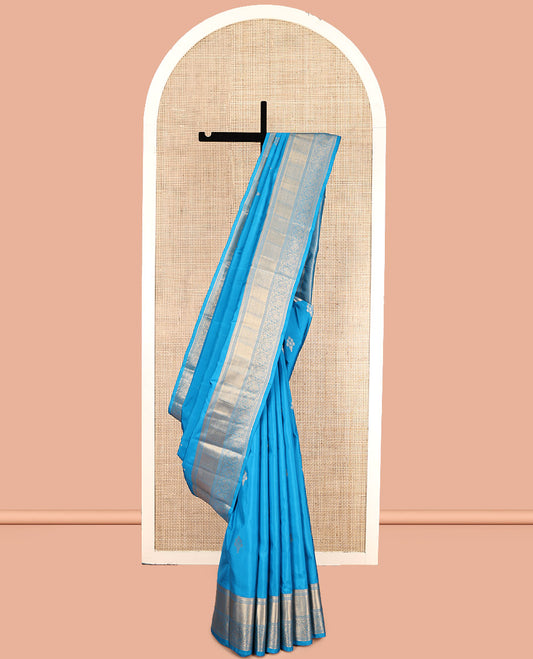 Blue Vasundhara Lite Silk Mix Saree, Elevated with Zari Buttas, Highlighted by Traditional Zari Border, Pallu of Neli Designs, and a Matching Blouse