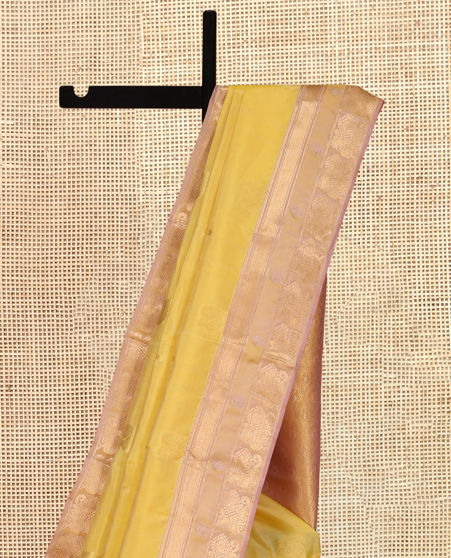 Yellow Vasundhara Lite Silk Mix Saree, Detailed with Mayil Buttas, a Contrast Mayil Border, an Intricate Pallu, and a Matching Blouse
