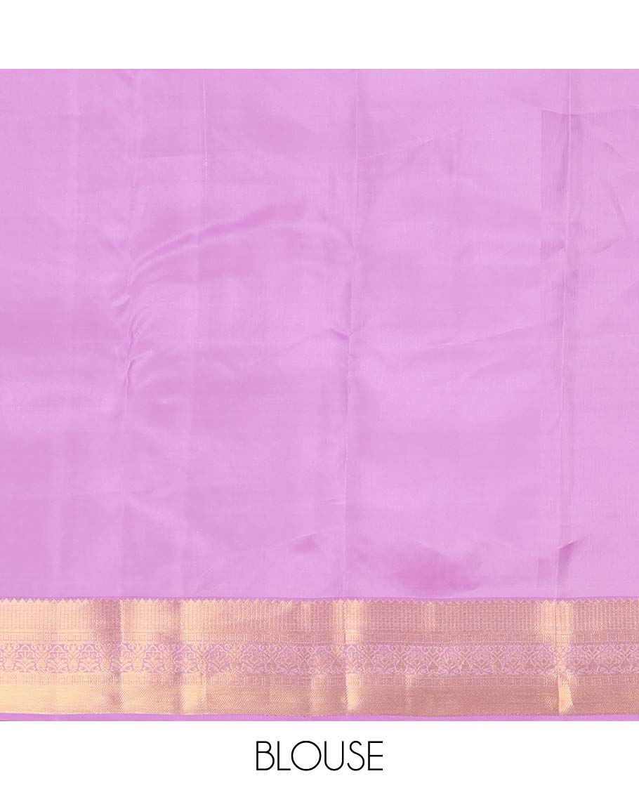 Pink zari buttas Vasundhara silk mix saree, contrast border of rekku, mayil kann, and floral jaal designs, and jaal pallu