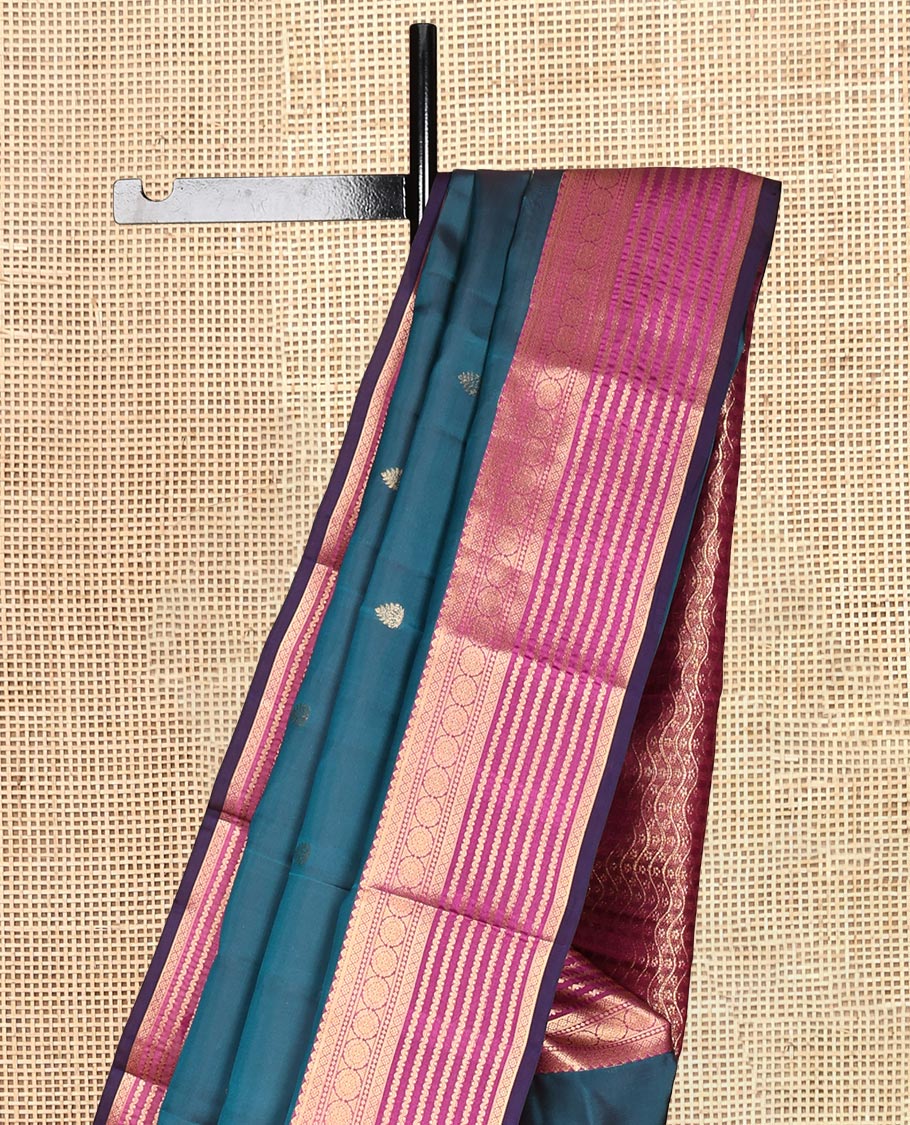 Blue Vasundhara Lite Silk Mix Saree, Woven with Zari Buttas, a Contrast Border of Charkam and Neli Designs, Grand Pallu, and a Contrast Blouse