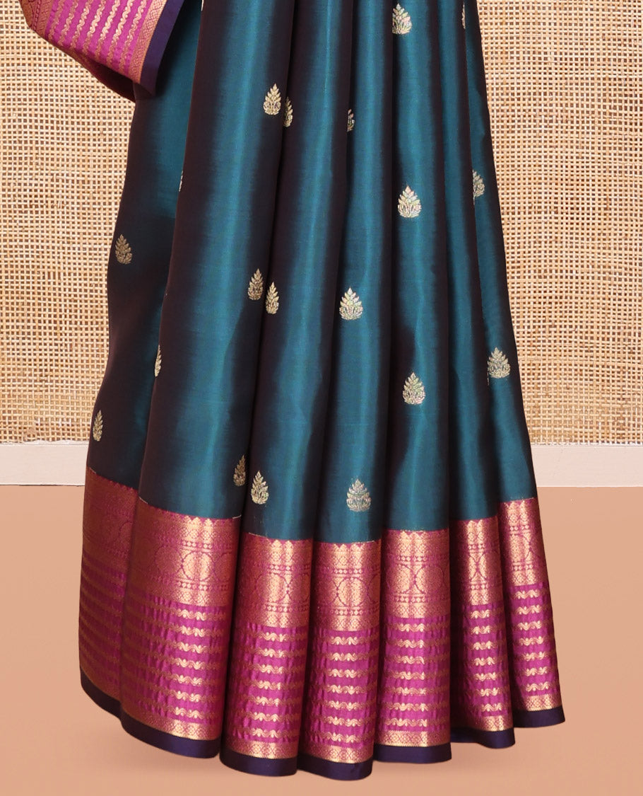 Blue Vasundhara Lite Silk Mix Saree, Woven with Zari Buttas, a Contrast Border of Charkam and Neli Designs, Grand Pallu, and a Contrast Blouse