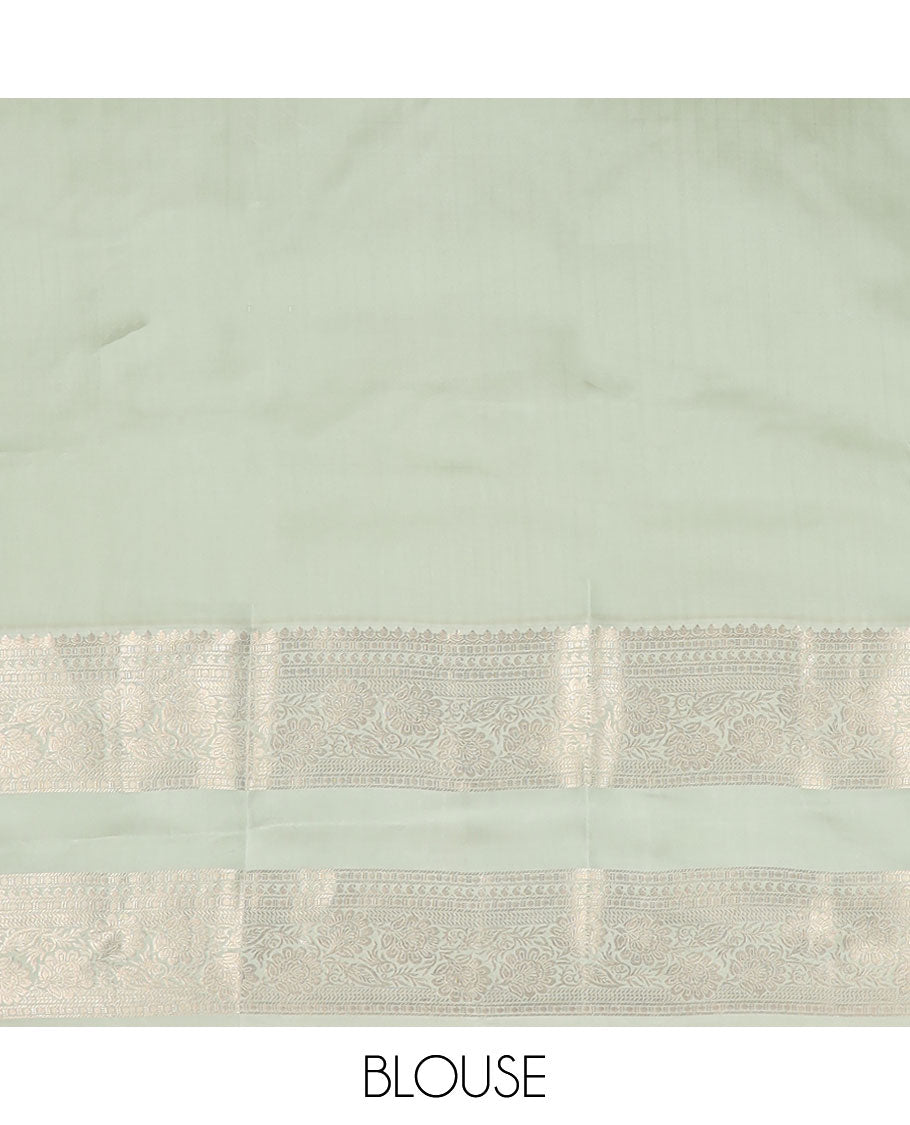 Yellow zari buttas silk saree, contrast rettai pettu border of thilakam,manga,banaras,poun & kodi visiry & floral design pallu