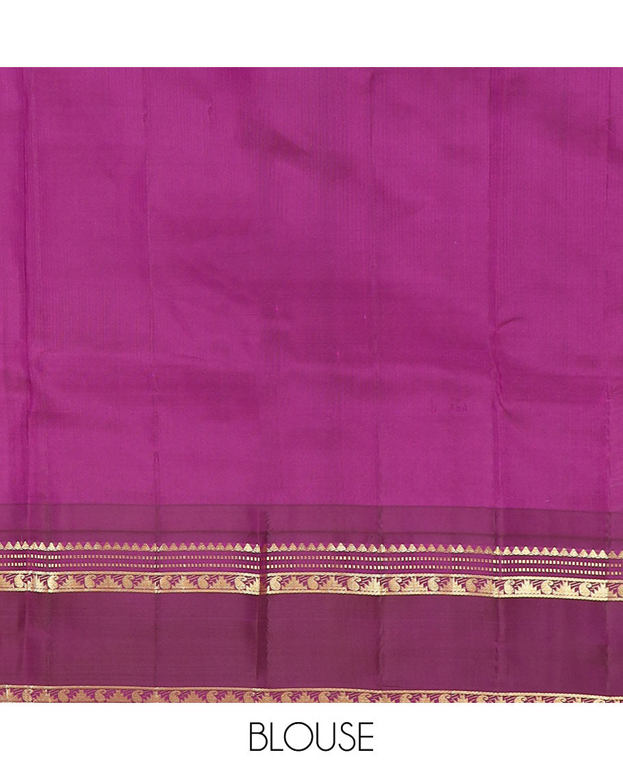 Blue Vasundhara Silk Saree Mesmerized with Zari Buttas, Complemented by a Contrast  Border of Thazampoo Rekku, Muthu, and Manga Designs, Subtly Sparkled Zari Woven Pallu, and a Contrast Blouse