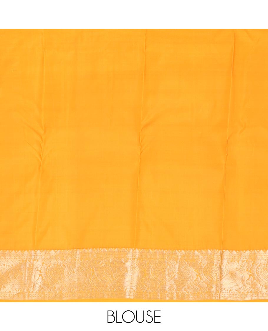 Black meena buttas silk saree, contrast zari border of rekku, rudraksham & mayil designs & pallu of kamalam designs