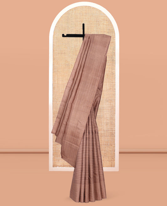 Pale Brown Kanchipuram Wedding Silk Saree, Sparsely Threaded with Jacquard Design, a Zari Border of Traditional Designs, Jaal Pallu, and a Matching Blouse