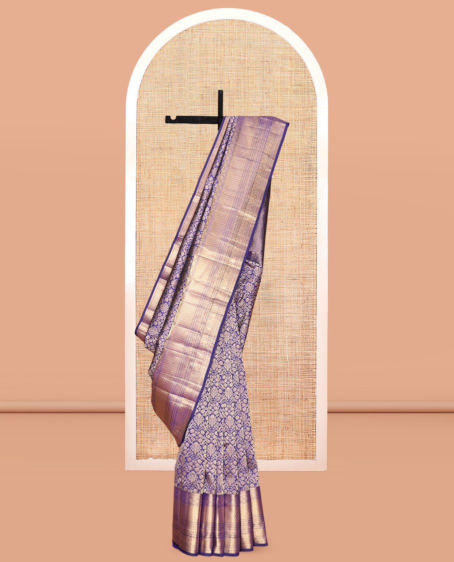 Violet Kanchipuram Wedding Silk Saree, Decked Up with Jacquard Design, a Zari Border Steeped with Traditional Designs, Manga Design Pallu, and a Matching Blouse