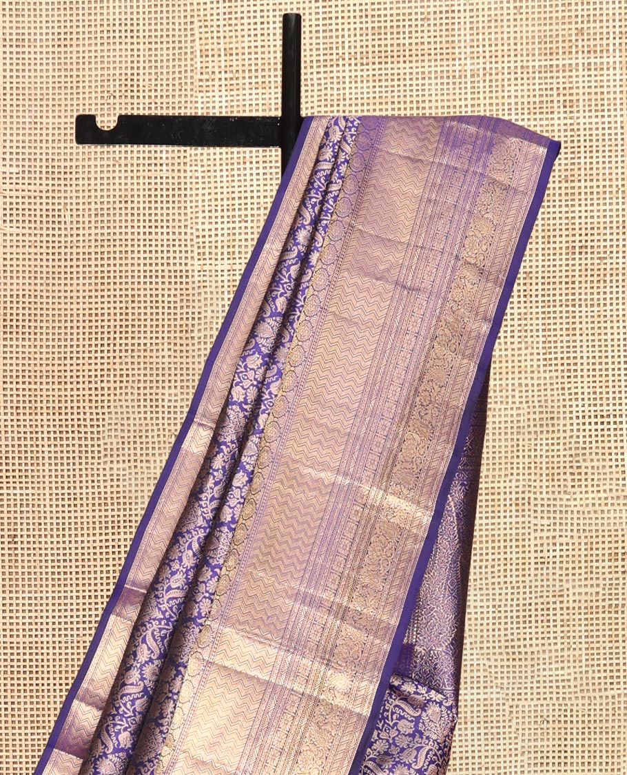 Violet Kanchipuram Wedding Silk Saree, Decked Up with Jacquard Design, a Zari Border Steeped with Traditional Designs, Manga Design Pallu, and a Matching Blouse