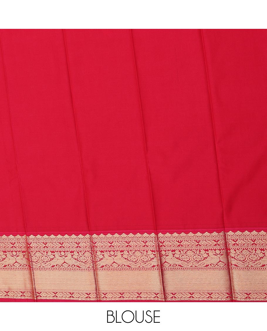 Orange zari buttas and checked gift saree, contrast traditional zari design border, and intricate pallu