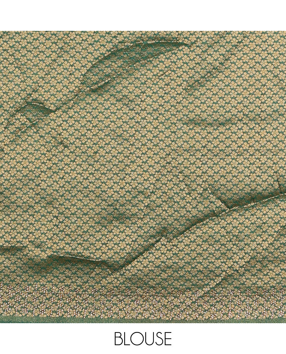 Red art silk half-saree, brocade with contrast traditional border skirt, contrast brocade blouse, scallop stone work dhavani, and detachable belt