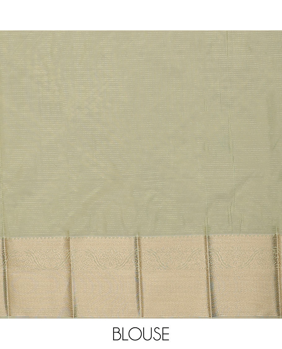 Pink zari buttas and striped budget silk saree, contrast traditional zari border, and intricately woven pallu