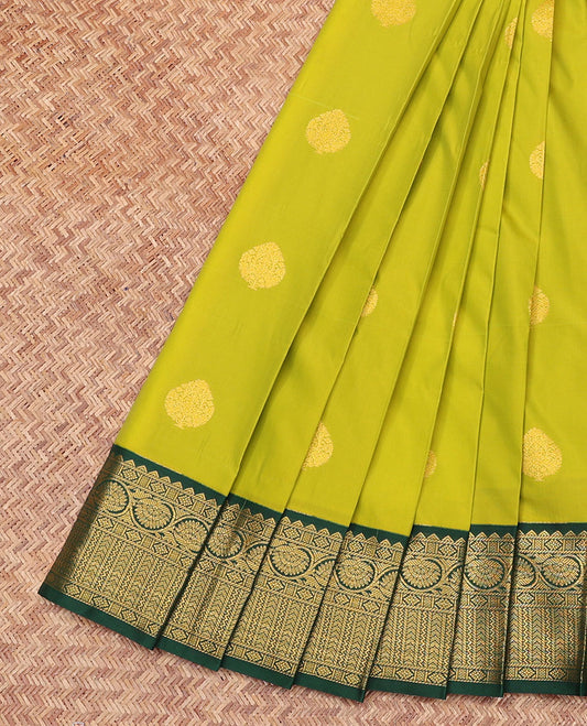 Green Budget Silk Saree, Finely Crafted with Zari Buttas All Over Its Body, Complemented by a Contrast Traditional Zari Design Border, Pallu of Jaal Designs, and Paired with a Contrast Blouse