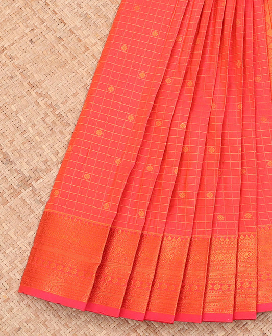 Pink Budget Silk Saree, Embellished with Zari Buttas and Checks All Over Its Body, Highlighted by a Traditional Zari Design Border, Grand Pallu, and Paired with a Matching Blouse