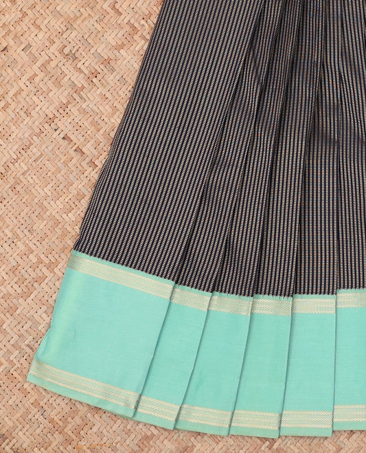 Blue Budget Silk Saree, Beautifully Bedecked with Muthu Stripes, a Contrast Traditional Zari Rettai Pettu Border, Grand Pallu, and a Contrast Blouse
