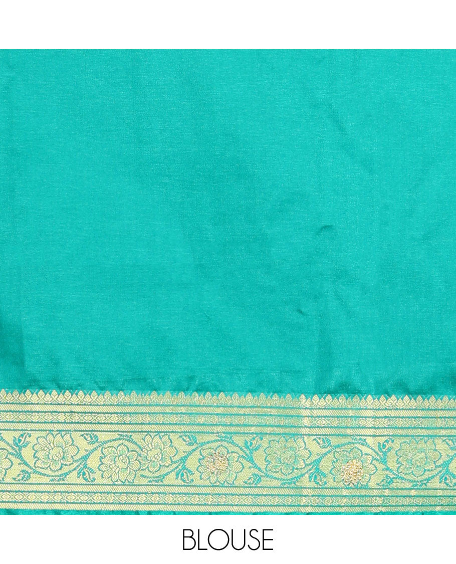 Red buttas semi banaras nylon with contrast floral design border & floral jaal design pallu