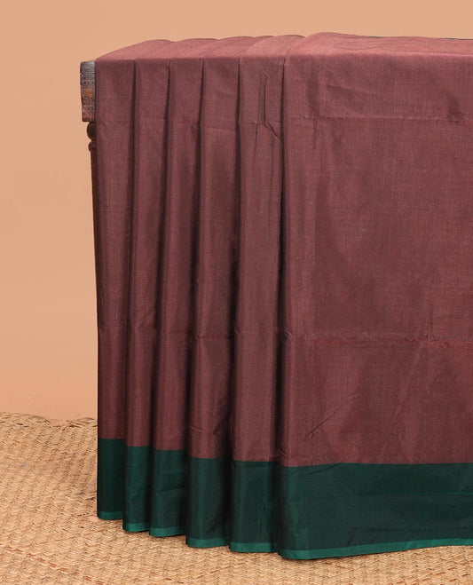 Brown plain semi-silk cotton saree, contrast plain border, and pallu