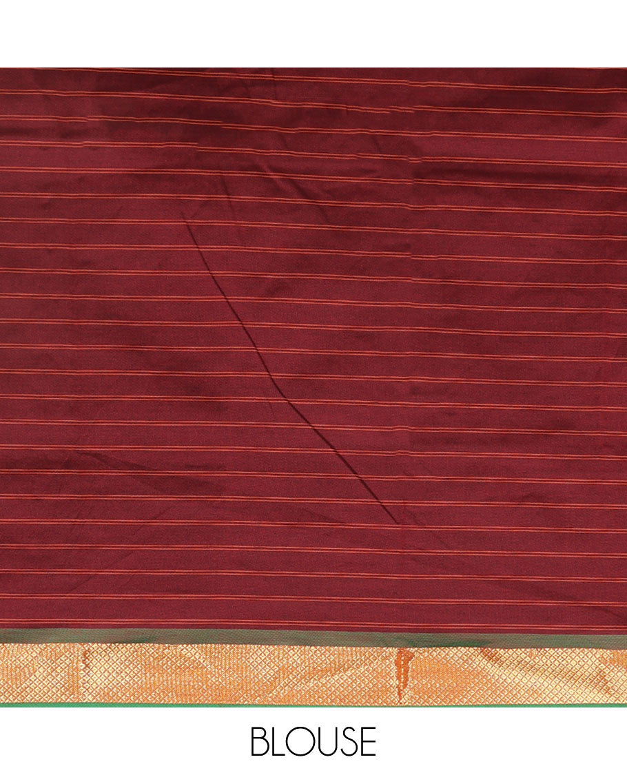 Maroon checked poly cotton saree with contrast zari design border & pallu of checks