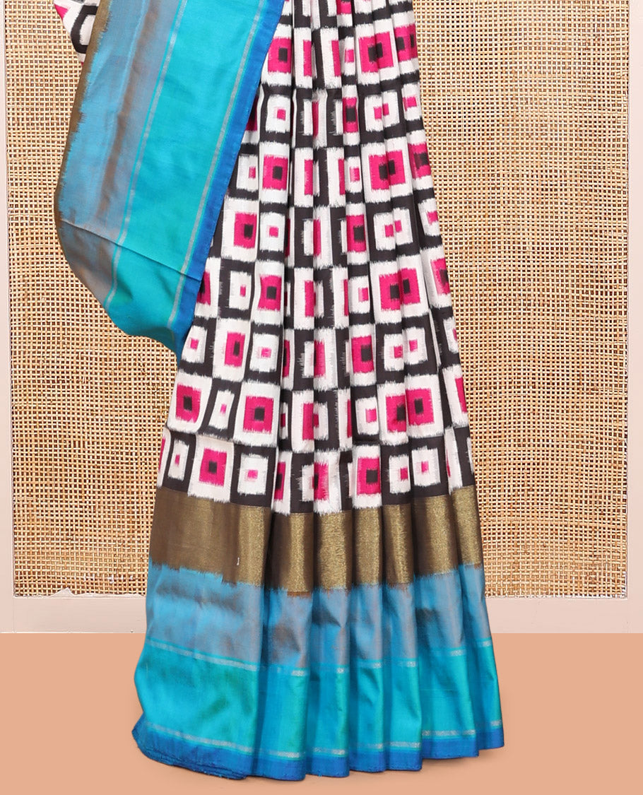 Multi-Color Geometric Pochampally Ikat Saree, Contrast Border