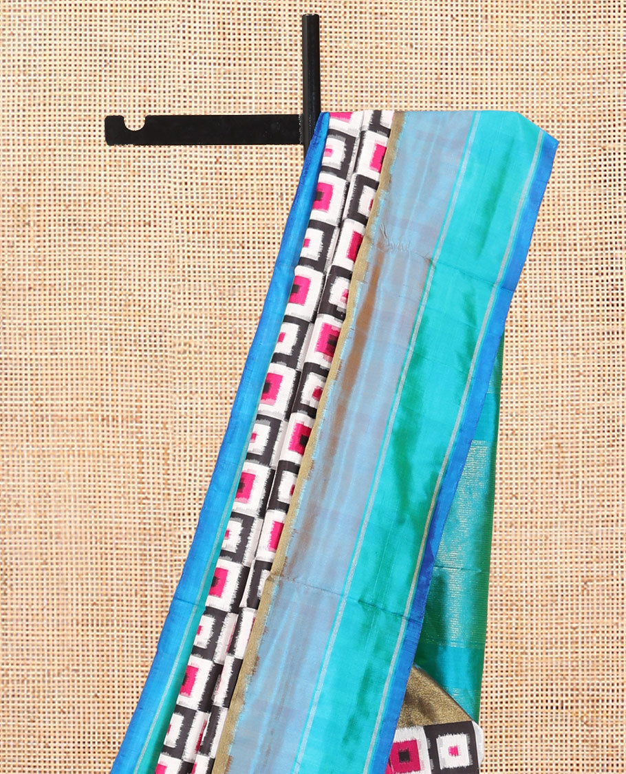 Multi-Color Geometric Pochampally Ikat Saree, Contrast Border