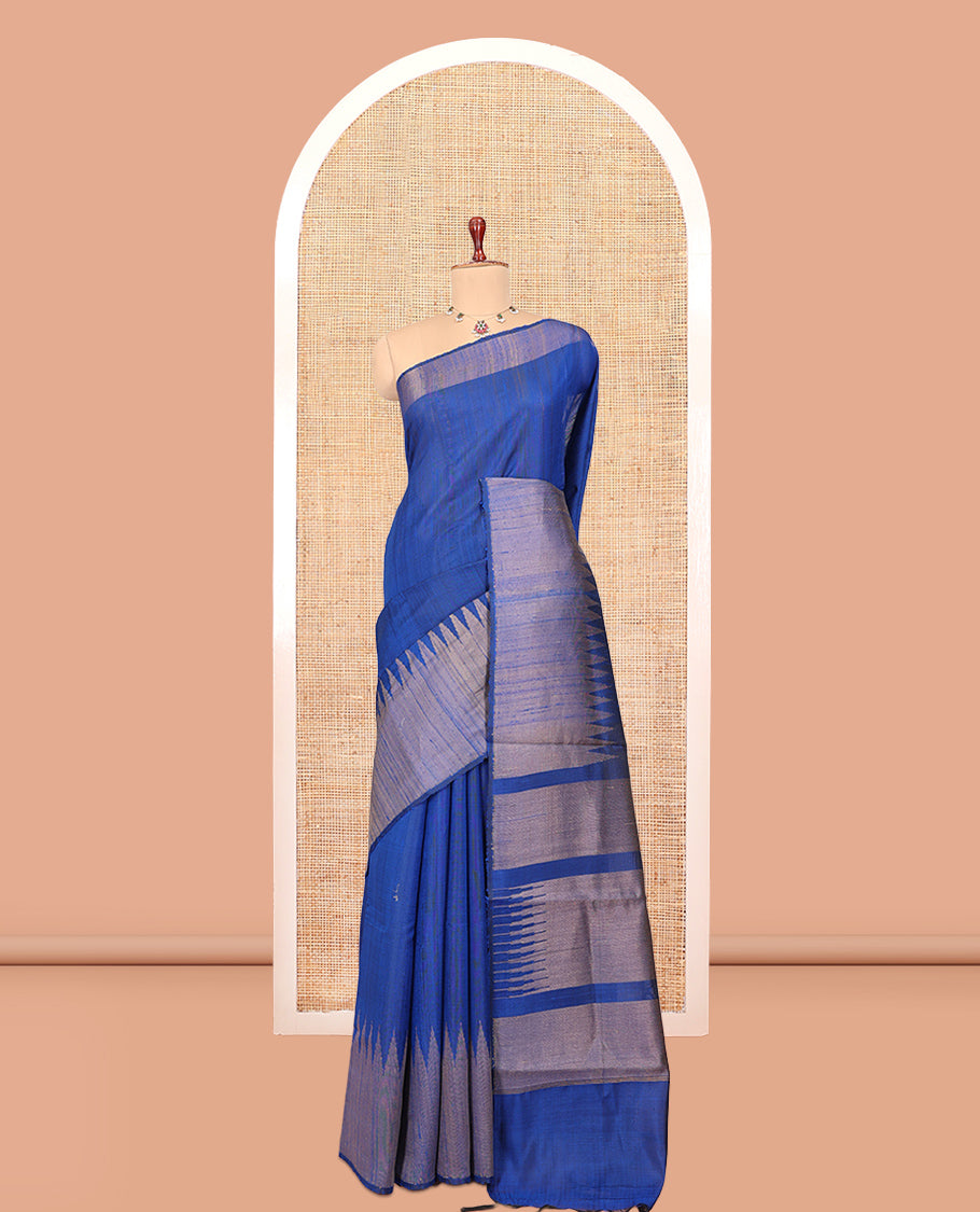 Blue Plain Dupion Saree