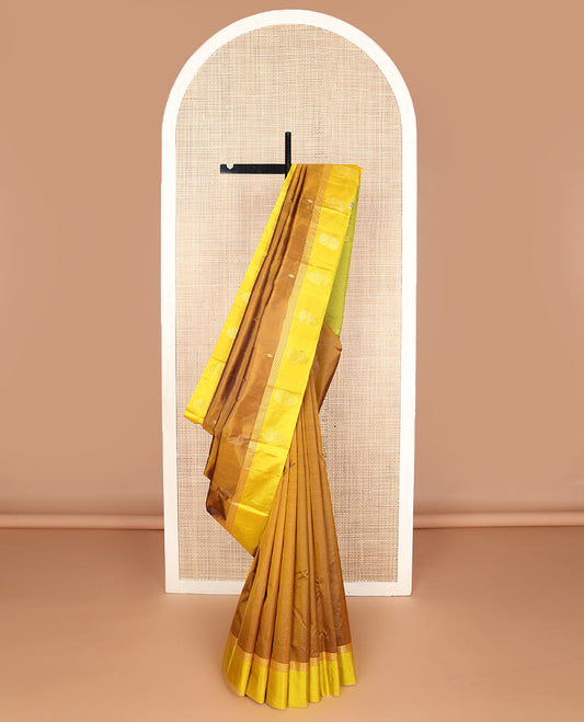 Honey zari buttas silk saree, contrast floral design border & zari design pallu