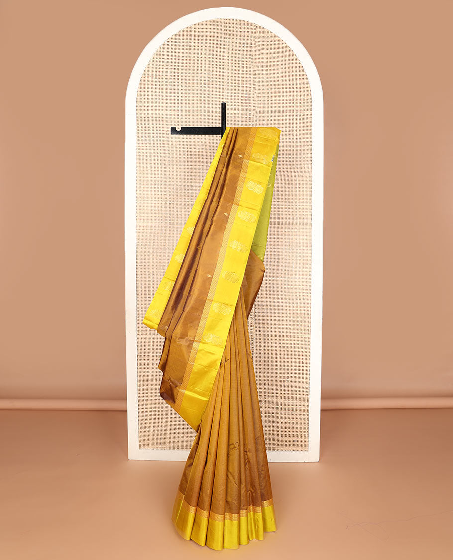 Honey zari buttas silk saree, contrast floral design border & zari design pallu