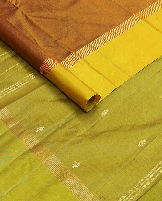 Honey zari buttas silk saree, contrast floral design border & zari design pallu