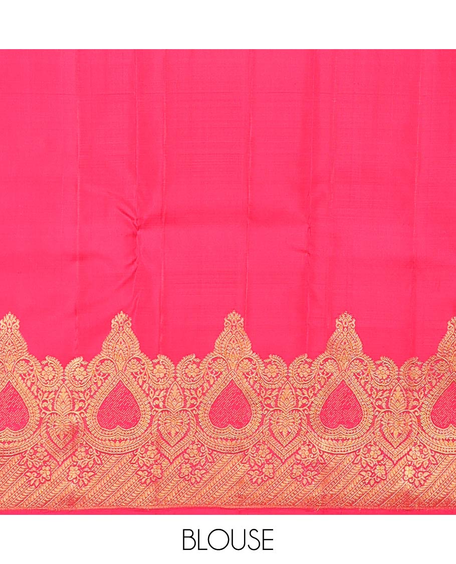 Red zari buttas Kanchipuram designer saree, intricately designed border, and pallu