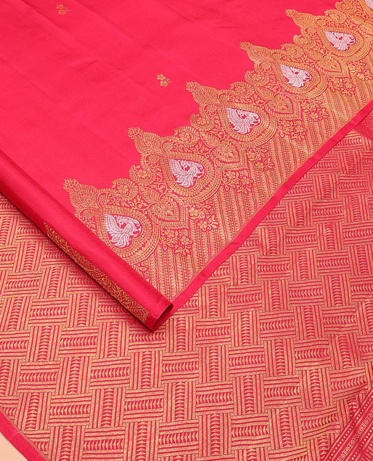 Red zari buttas Kanchipuram designer saree, intricately designed border, and pallu