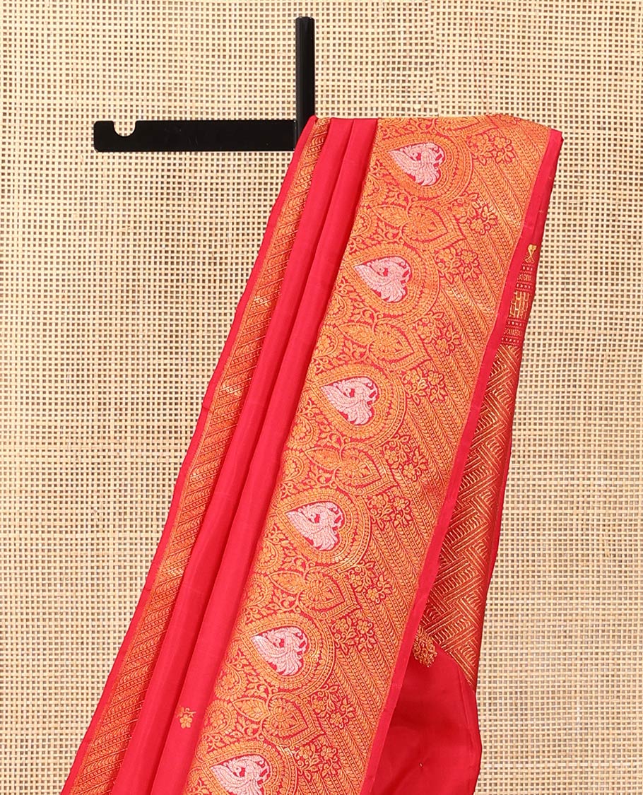 Red zari buttas Kanchipuram designer saree, intricately designed border, and pallu