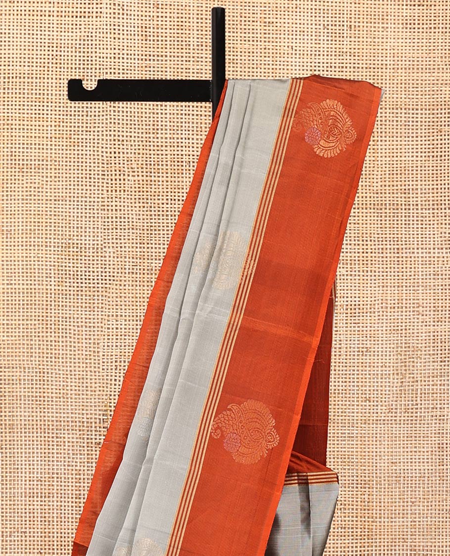 Grey Mayuri Lite Silk Mix Saree, Woven with Zari Buttas on Its Body, Complemented by a Contrast Border of Unique Designs, Intricately Designed Pallu, and Paired with a Contrast Blouse