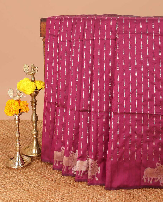 Magenta butta design soft silk saree with pichwai designb order & rich pallu along with butta design blouse