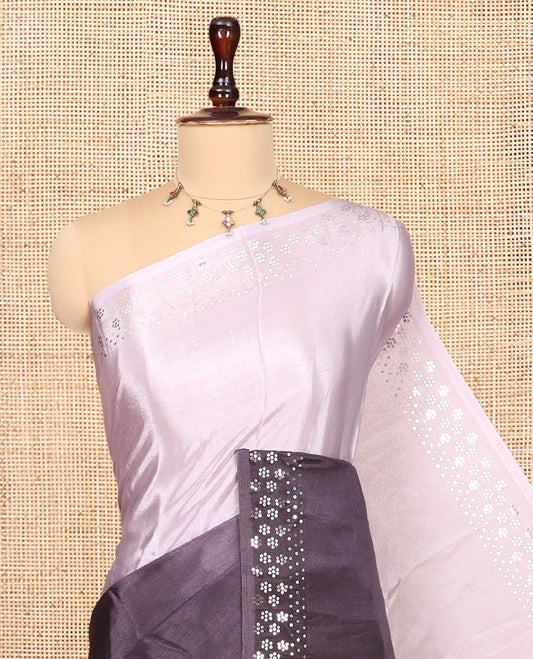 Brown Ombre-Dyed Ready-Made Satin Crepe Saree, a Sequined Work Border, Self-Pallu, and a Contrast Blouse