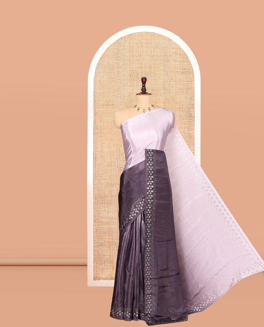 Brown Ombre-Dyed Ready-Made Satin Crepe Saree, a Sequined Work Border, Self-Pallu, and a Contrast Blouse