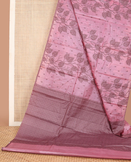 Borderless pink zari buttas tussar saree, zari pallu with jaal designs