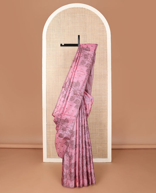 Borderless pink zari buttas tussar saree, zari pallu with jaal designs