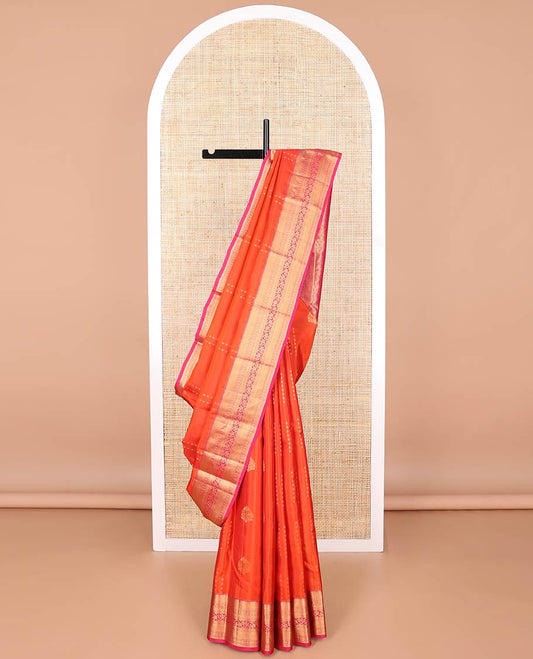 Red leaf buttas vasundhara elite silk saree with contrast intricate zari design border & floral design pallu
