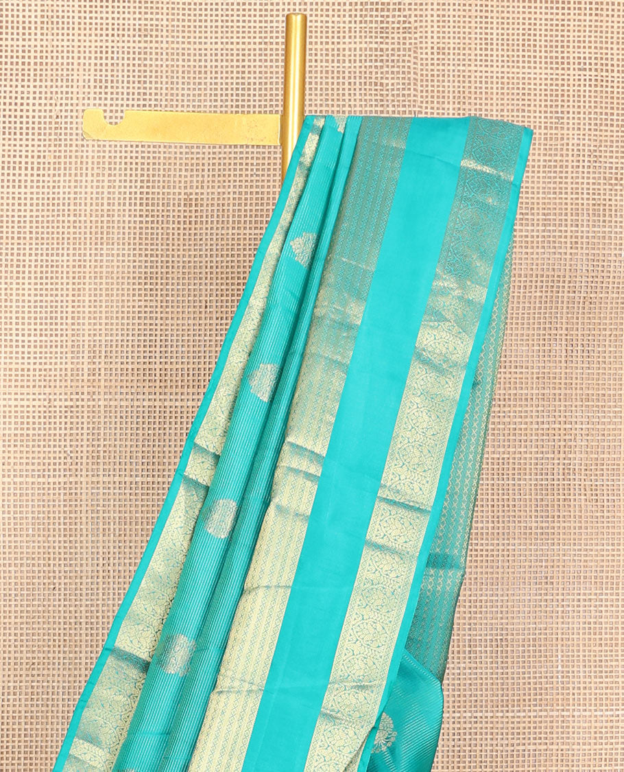 Blue striped & zari buttas Vasundhara silk mix saree, traditional rettai pettu zari border & spade-shaped buttas pallu