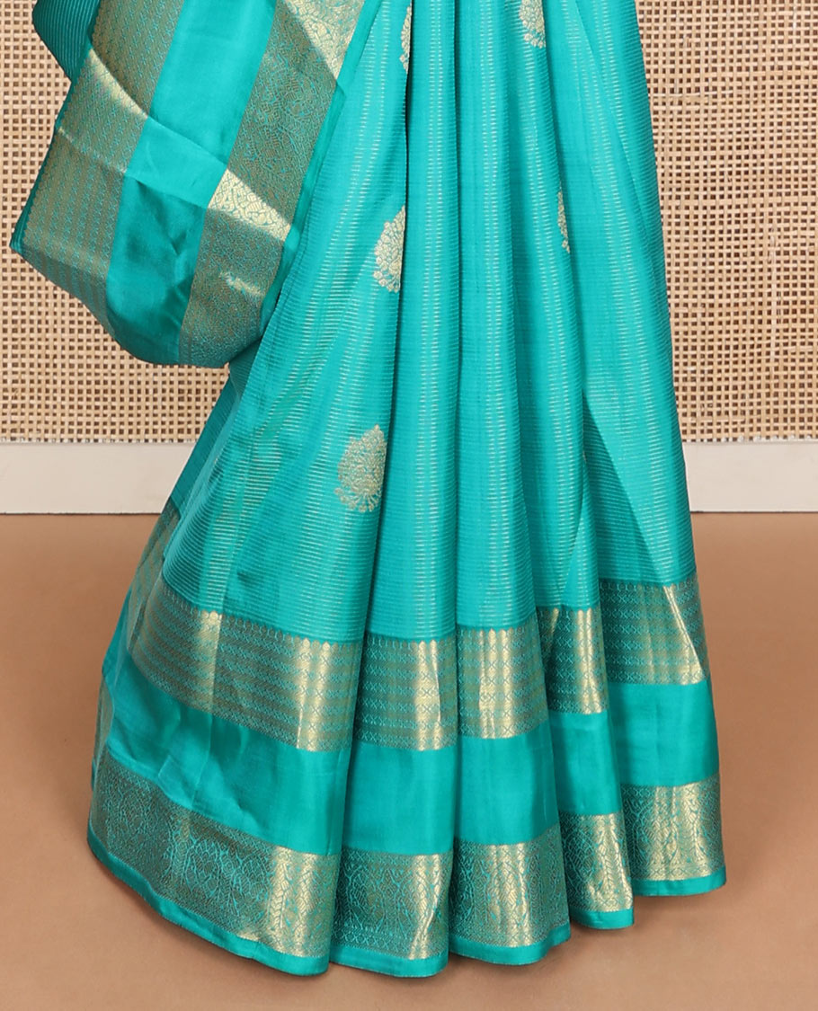 Blue striped & zari buttas Vasundhara silk mix saree, traditional rettai pettu zari border & spade-shaped buttas pallu