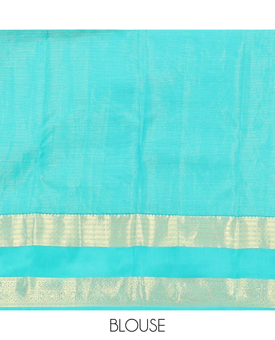 Blue striped & zari buttas Vasundhara silk mix saree, traditional rettai pettu zari border & spade-shaped buttas pallu