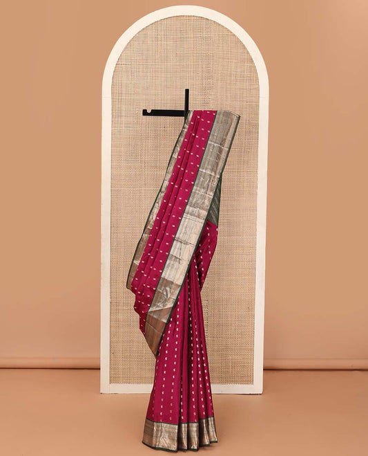Maroon zari buttas Vasundhara silk mix saree, contrast traditional design border, and kodi visiry pallu