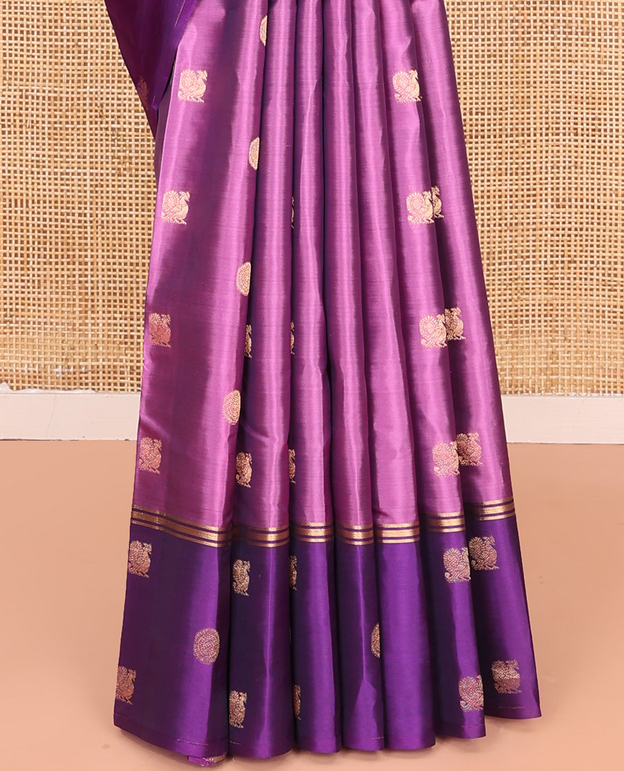 Purple Vasundhara Lite Silk Mix Saree, Elegantly Designed with Mayil and Chakram Buttas  On Its Body, Complemented by Contrast Border of Mayil and Chakram Designs, Floral Design Pallu and Paired with a Contrast Blouse