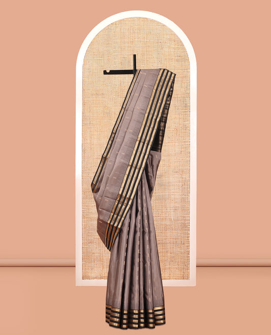 Grey Buttas Vasundhara Lite Silkmix Saree, a Contrast Varisai Pettu Border, Grand Pallu, Contrast Blouse