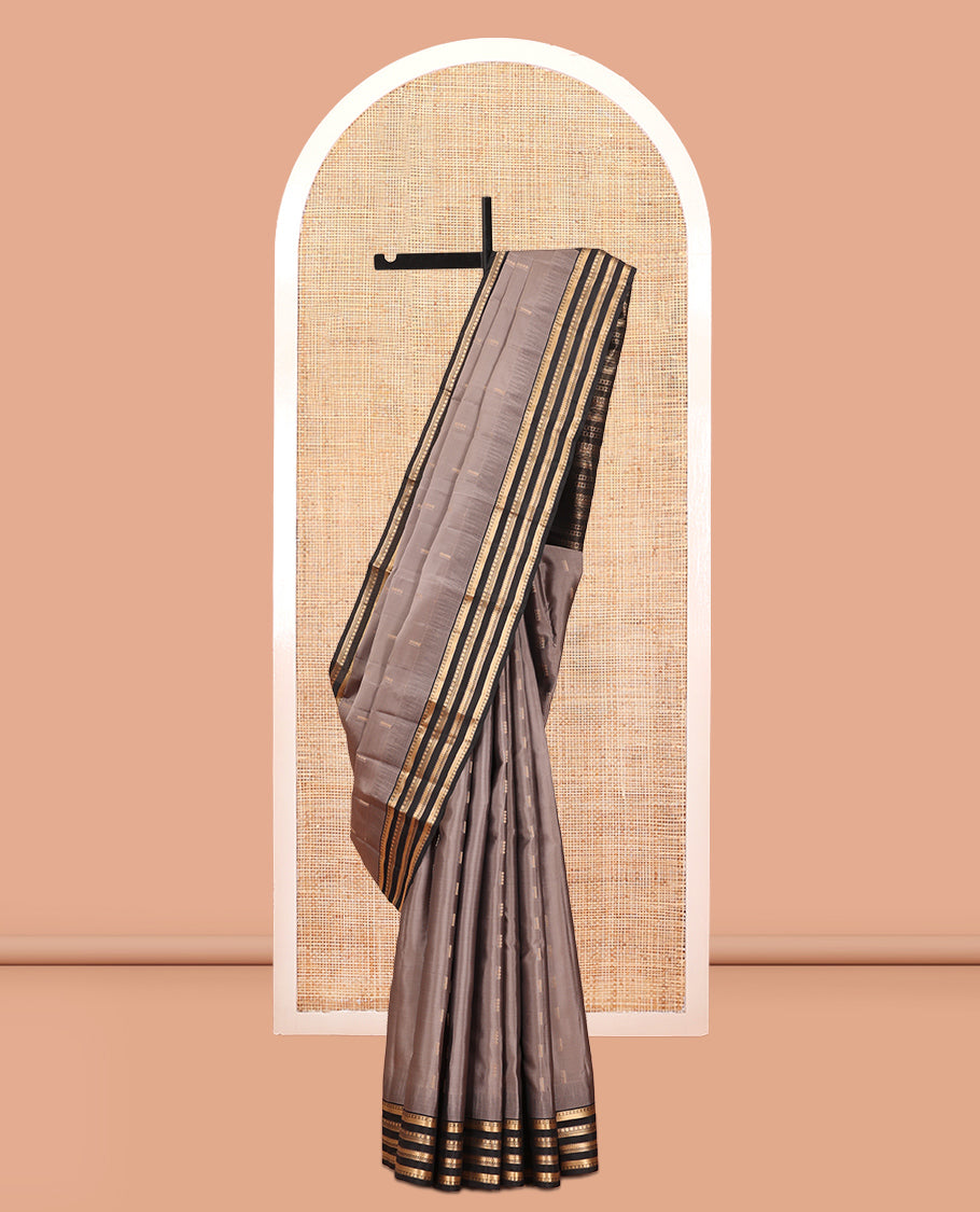 Grey Buttas Vasundhara Lite Silkmix Saree, a Contrast Varisai Pettu Border, Grand Pallu, Contrast Blouse